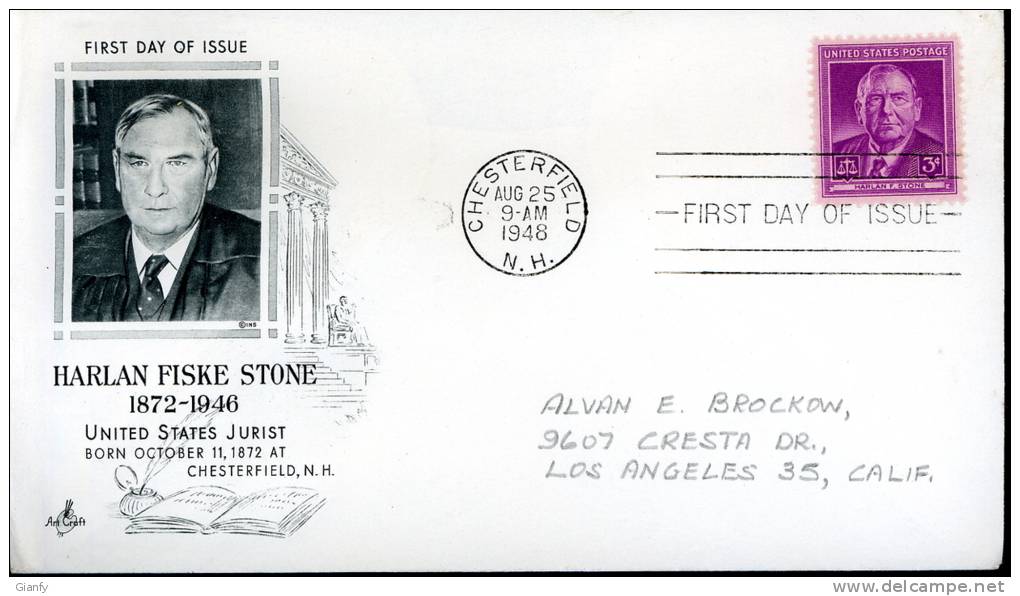 USA UNITED STATES 1948 FDC HARLAN FISKE STONE ART CRAFT - 1941-1950