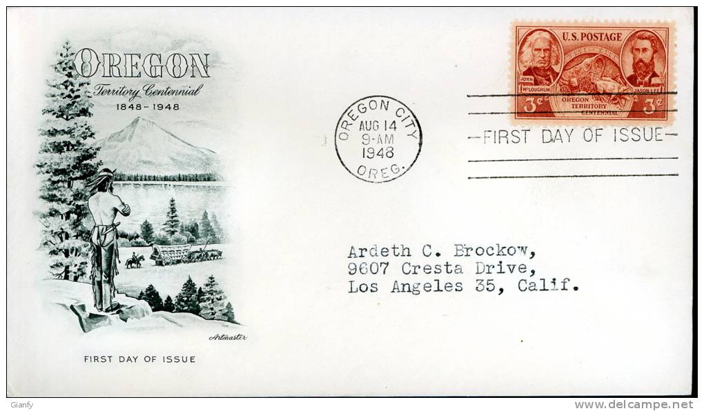 USA UNITED STATES 1948 FDC OREGON TERRITORIAL CENTENNIAL ART MASTER - 1941-1950