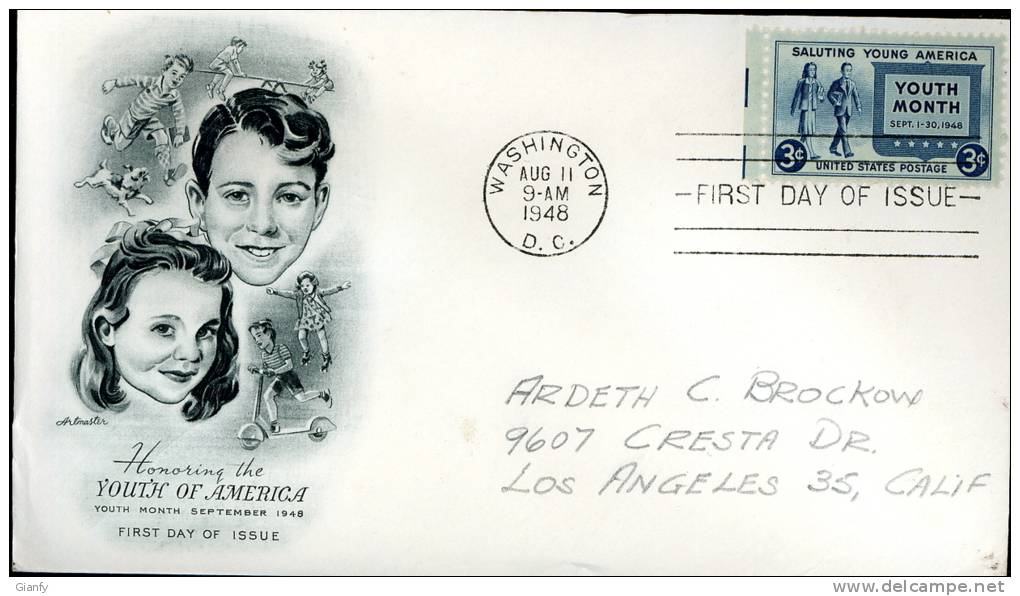 USA UNITED STATES 1948 FDC YOUTH OF AMERICA ARTMASTER - 1941-1950