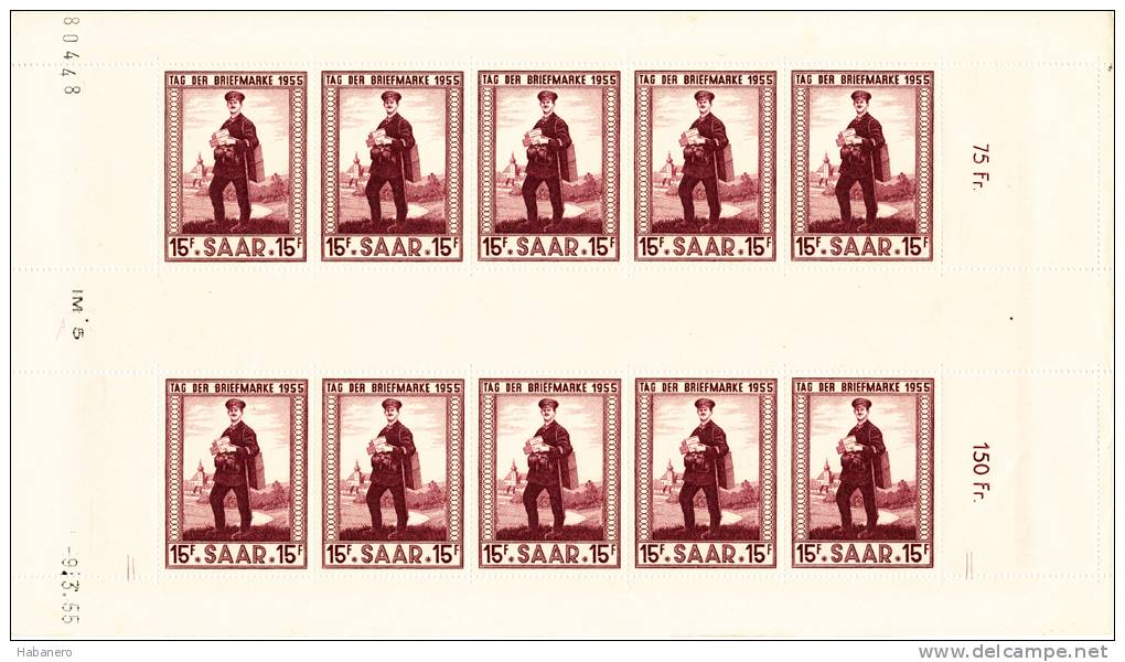 SAAR - 1955 - Mi 361 - TAG DER BRIEFMARKEN - STAMP DAY - FULL SHEET - MNH** - Neufs