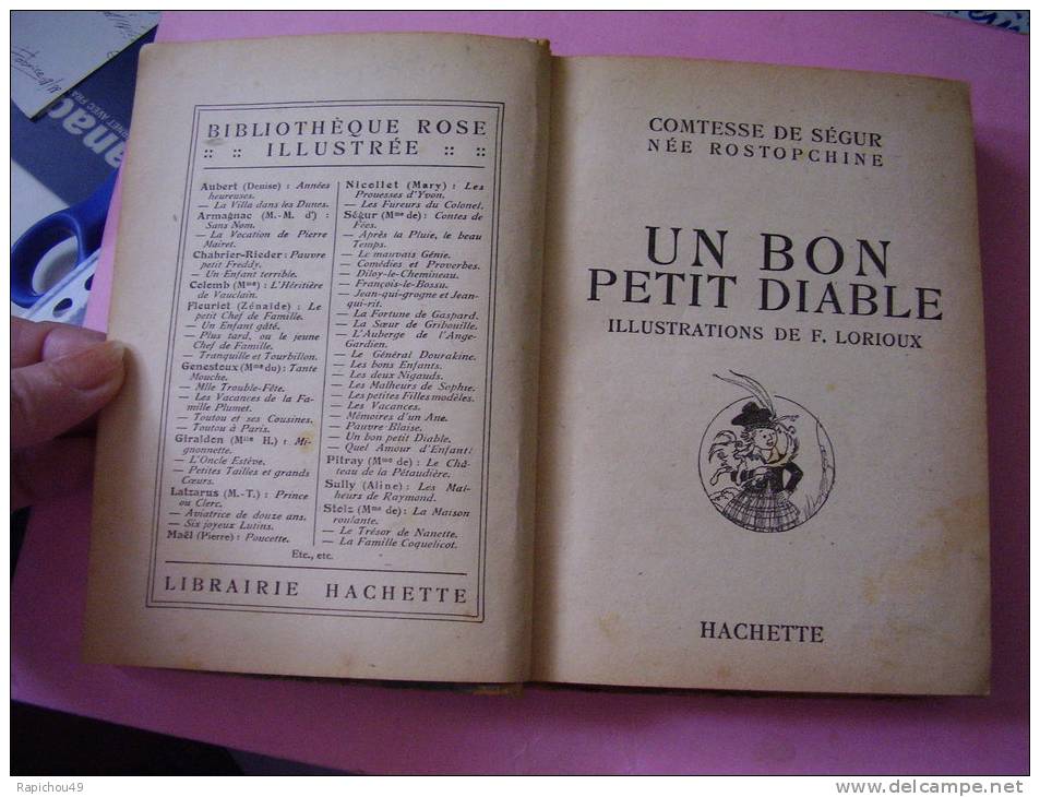 UN BON PETIT DIABLE - Comtesse De Ségur - Librairie HACHETTE - Illustrations De F.LORIOUX - 1946 - Bibliothèque Rose