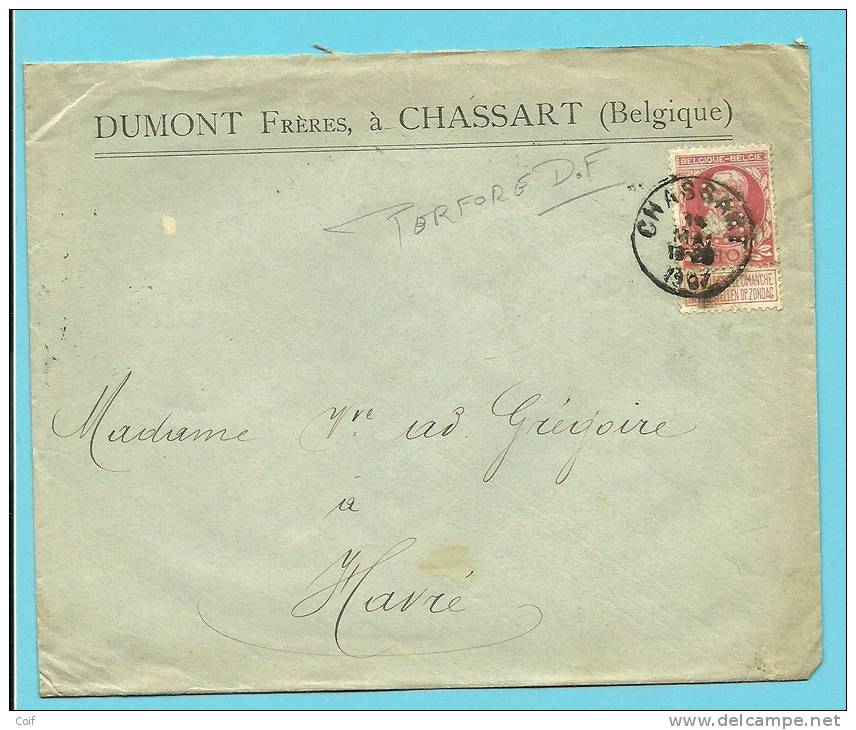 74 Op Brief  Met Stempel CHASSART Met Firmaperforatie (perfin) " D. F. " Van (Dumont Freres) - 1863-09