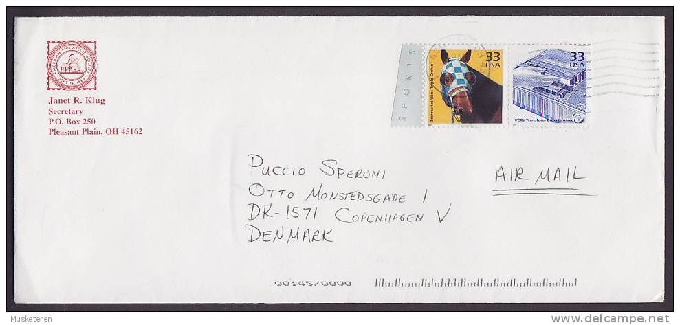 United States CINCINATTI 1999 Cover To Denmark Miniature Sheet Block Pair HorseSecretariat Wins Triple Crown & VCR - Storia Postale