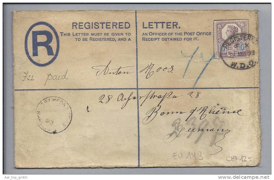 GB 1893-03-21 R-Brief Nach Bonn Mit Mi#110A - Briefe U. Dokumente