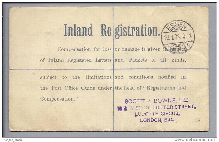 GB 1903-01-21 Ludcate R-Brief Perfin Scott&Browne Ltd. - Cartas & Documentos