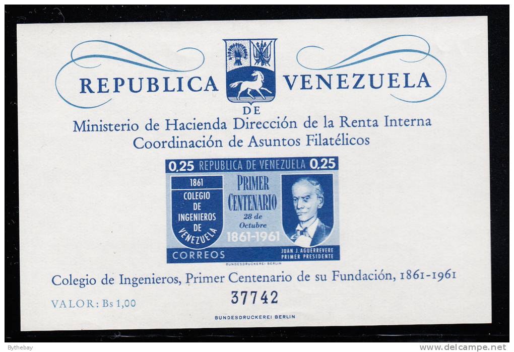 Venezuela MNH Scott #801a Souvenir Sheet Imperf 25c Centenary Of Founding Of Engineering Society Of Venezuela - Venezuela
