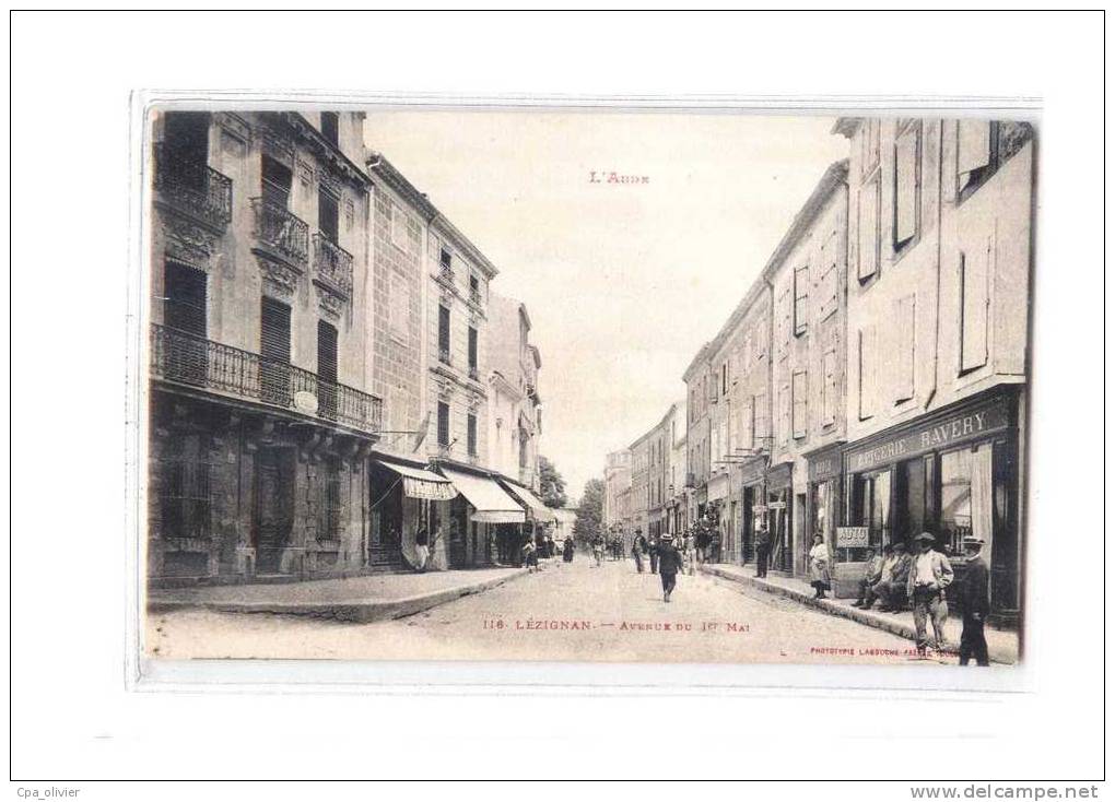 11 LEZIGNAN CORBIERES Avenue Du 1er Mai, Animée, Epicerie Ravery, Ed Labouche 116, Aude, 1916 - Other & Unclassified