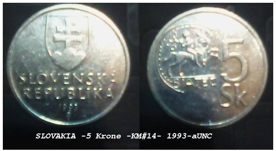 SLOVAKIA -5 Krone - KM 14- 1993 - XF/ AUNC - Slovaquie