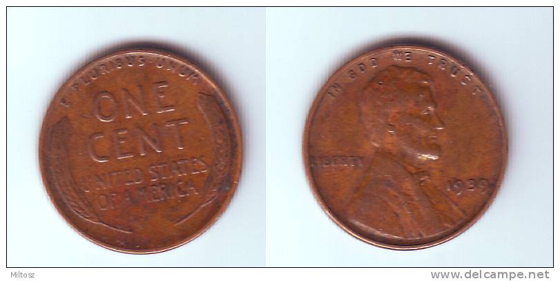 U.S.A. 1 Cent 1939 - 1909-1958: Lincoln, Wheat Ears Reverse