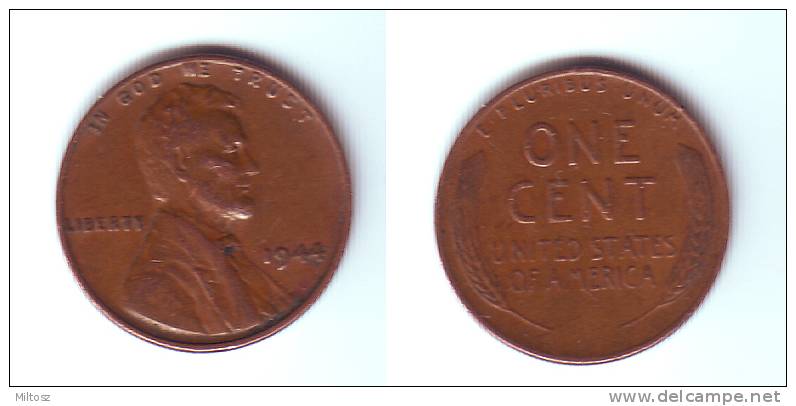 U.S.A. 1 Cent 1944 - 1909-1958: Lincoln, Wheat Ears Reverse