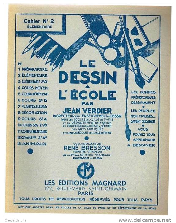 LIVRE SCOLAIRE : JEAN VERDIER : LE DESSIN A L'ECOLE CAHIER N°2 COURS ELEMENTAIRE 1956 - 6-12 Anni