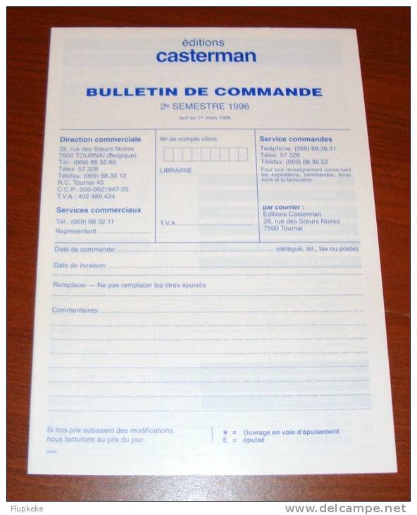 Catalogue Casterman Bandes Dessinées 1996 - Press Books