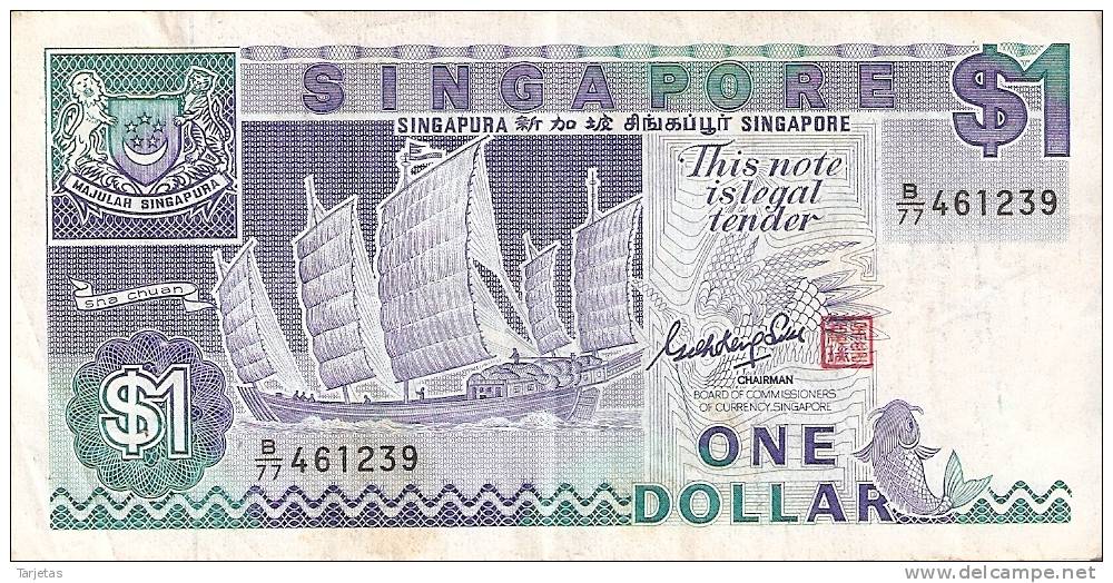 BILLETE DE SINGAPORE DE $1   (BANKNOTE) BARCO-SHIP - Singapur