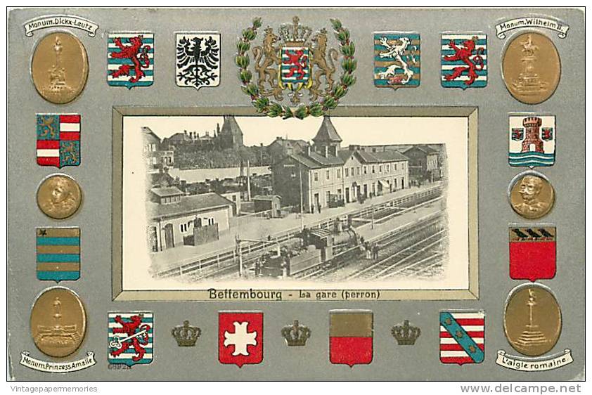 180416-Luxembourg, Bettembourg, La Gare, Perron, Heraldic Shields Embossed Border, H. Guggenheim No 7134 - Bettembourg