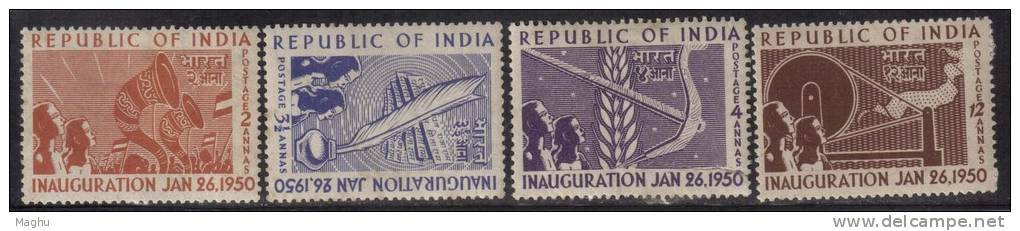 India Mint 1950, Set Of 4, Republic Issue, MNH &amp; MH, Cond., As Scan (4as Is Torn) - Nuevos