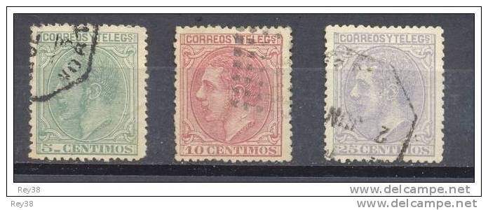 ALFONSO XII, 5, 10 Y 25 CTS USADOS, BUEN ESTADO 1879 - Oblitérés