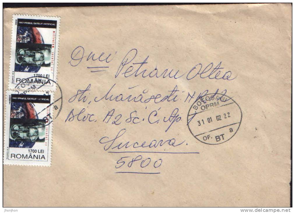 Romania-Envelope Circulated 2001  -  1957,Earth's First Artificial Satellite - Europe