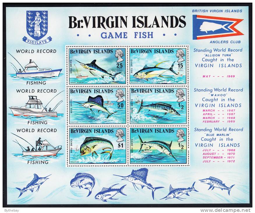 British Virgin Islands MNH Scott #248a Souvenir Sheet Of 6 Wahoo, Blue & White Marlins, Allison Tuna, Sailfish, Dolphin - Britse Maagdeneilanden