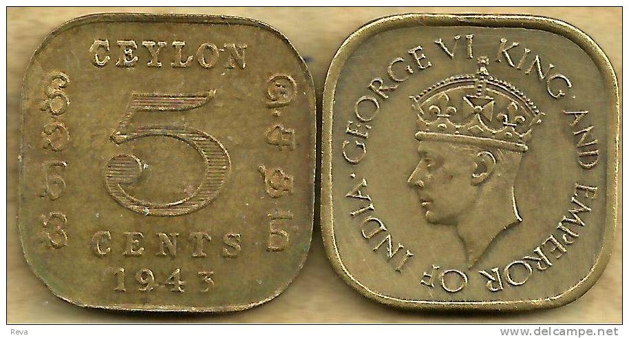 SRI LANKA CEYLON BRITISH 5 CENTS INSCRIPTIONS FRONT KGVI HEAD BACK 1944 VF/VF KM113 READ DESCRIPTION CAREFULLY !!! - Sri Lanka