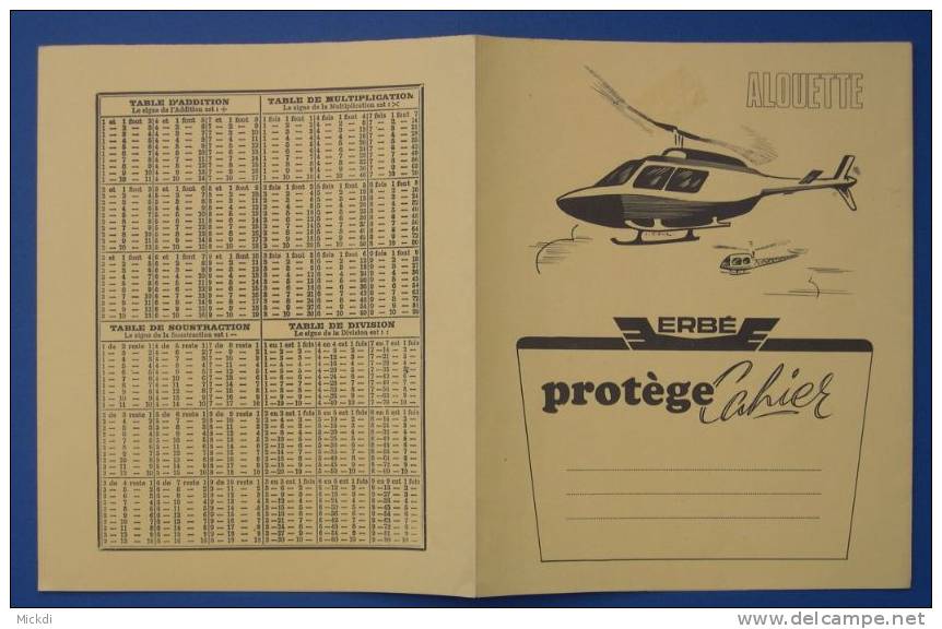 PROTEGE CAHIER - ALOUETTE - ERBE - HELICOPTERE - MESURE POUR LIQUIDES - MESURES DE CAPACITE EN BOIS - 3 SCANS - Schutzumschläge