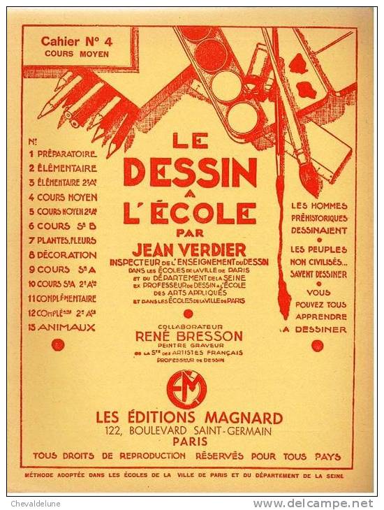 LIVRE SCOLAIRE : JEAN VERDIER : LE DESSIN A L'ECOLE CAHIER N°4 COURS MOYEN - 6-12 Ans