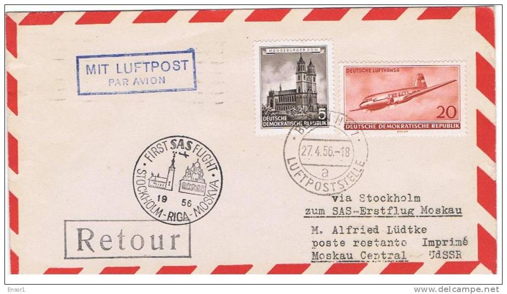 DDR 1956 - SAS Vlucht Stockholm - Moskou - TB - See Scans - Brieven En Documenten