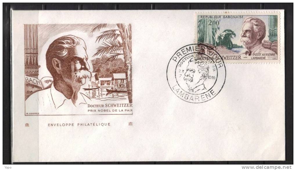 Enveloppe 1° Jour 23/07/1960 République Gabonaise  " Docteur Schweitzer" - FDC