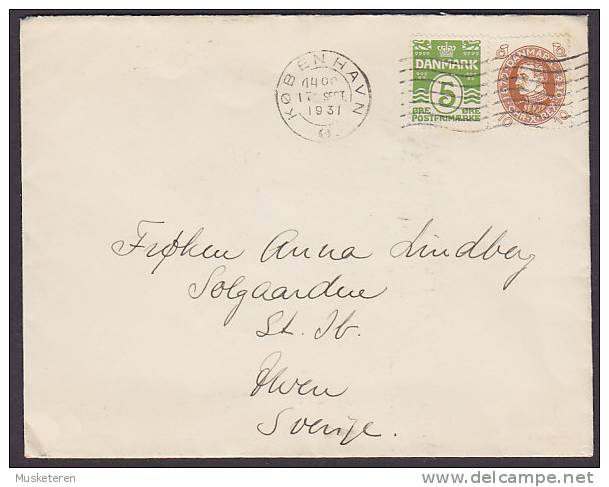 Denmark TMS Cds. KØBENHAVN Ø. 1931 Cover To HVEN Sweden Chr. X. & Wellenlinien Stamps - Brieven En Documenten