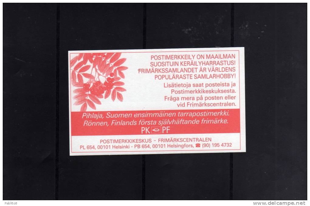 SUOMI FINLAND - FINLANDIA 1991 FLORA FLOWERS Rowan Sheet Self-Adhesive - Fiori Sorbo Selvatico Foglietto Autoadesivo MNH - Blocchi E Foglietti