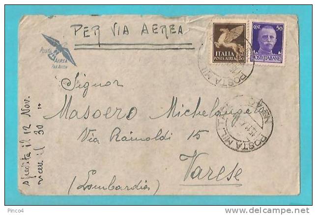 STORIA POSTALE LETTERA IN BUSTA VIA AEREA POSTA MILITARE N° 40 PER VARESE DEL 15-11-1942 - Marcophilie (Avions)