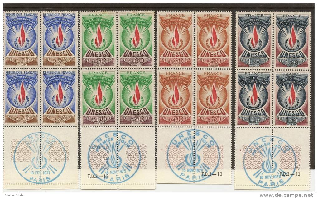 (d) Lot De 10 Blocs De 4 Timbres De Service UNESCO (oblitération PJ Dans La Marge) - Autres & Non Classés