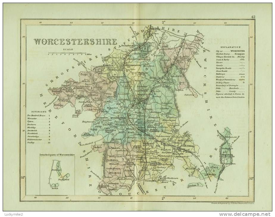 C1845 Map Of "Worcestershire" By ´J Archer´. - Topographical Maps