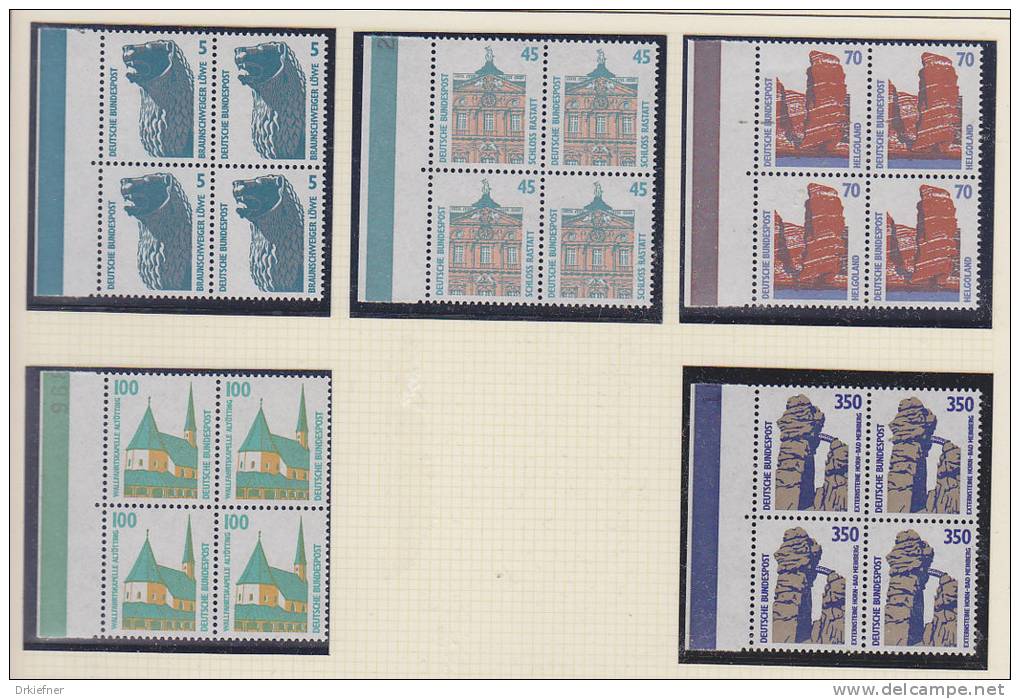 BRD 1406+1407, 14548, 1468-1469, 4erBlock Postfrisch, Sehenswürdigkeiten 1989/90 - Rollo De Sellos
