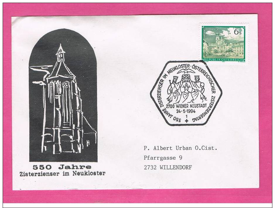 Cachet Illustré  550JAHRE ZISTERZIENSER IM NEUKLOSTER  WIEHNER NEUSTADT 1994 Religion - Storia Postale