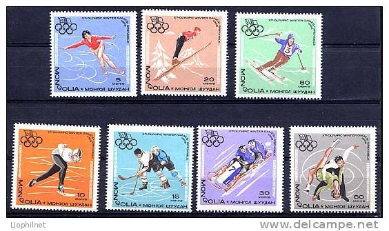 MONGOLIE 1968, SKI PATINAGE ARTISTIQUE HOCKEY SUR GLACE BOBSLEIGH... 7 Valeurs, Neufs. R536 - Invierno 1968: Grenoble