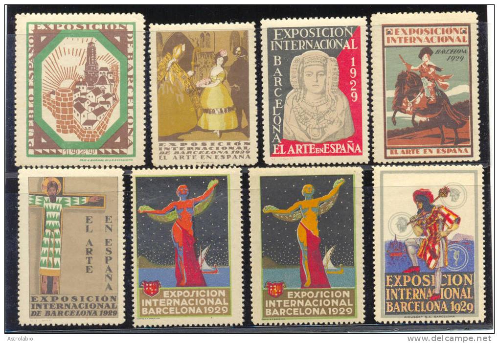 8 Viñetas " Expo. Interª De Barcelona 1929 "  Vignettes, Labels, Cinderellas - Autres & Non Classés