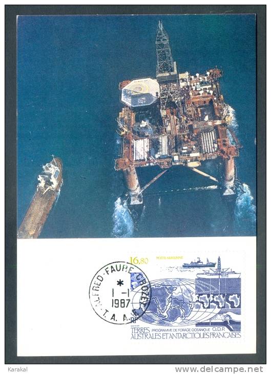 TAAF Y&T PA 98 Programme De Forage Océanique ODP 1987 Alfred-Faure Crozet 1/1/1987 Carte Maximum - FDC