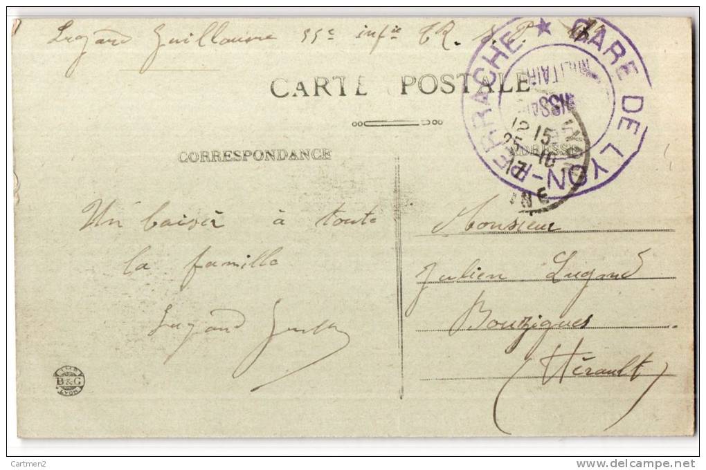 CACHET MILITAIRE GARE DE LYON PERRACHE COMMISSAIRE MILITAIRE 69 RHONE - Guerre De 1914-18