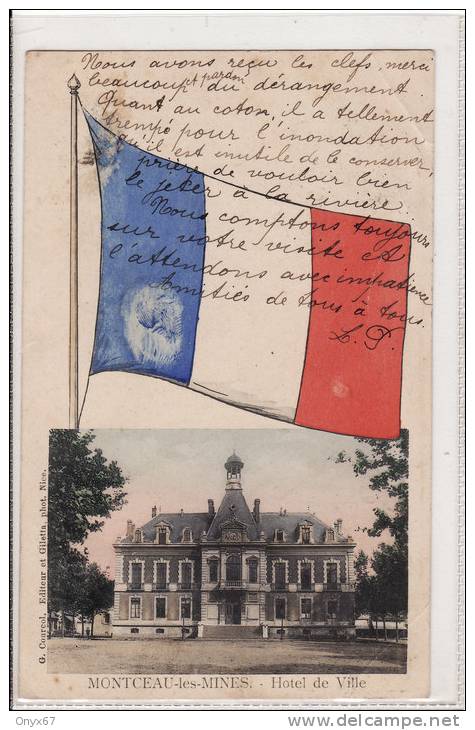 MONTCEAU-les-MINES - Hôtel De Ville - Fantaisie Avec Drapeau Français - - Montceau Les Mines