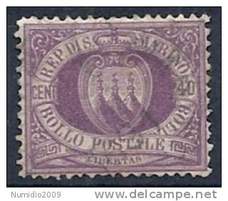 1877-90 SAN MARINO USATO STEMMA 40 CENT - RR10210 - Oblitérés