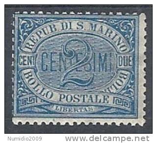 1892-94 SAN MARINO CIFRA 2 CENT MH * - RR10210 - Neufs