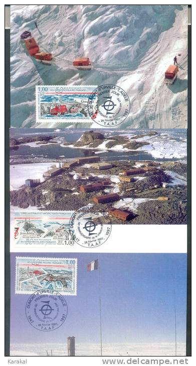 TAAF Y&T 223 224 225 Cinquantenaire Groenland Port-Martin Marret Charcot 1997 Dumont-d'Urville 28/02/1997 Carte Maximum - FDC