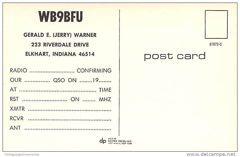 180031-Indiana, Elkhart, WB9BFU, Ham Radio, Jerry Warner, Dexter Press No 87872-C - Other & Unclassified