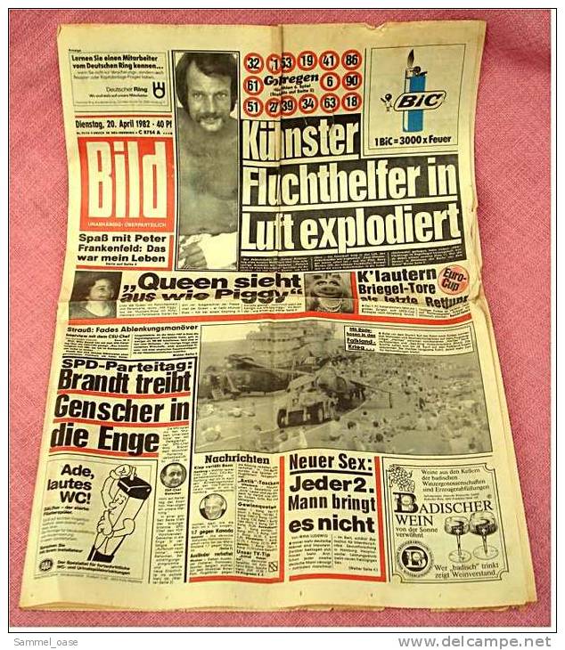 BILD-Zeitung Vom 20. April 1982 : Kühnster Fluchthelfer In Luft Explodiert - Mit Badehosen In Den Falklandkrieg - Altri & Non Classificati