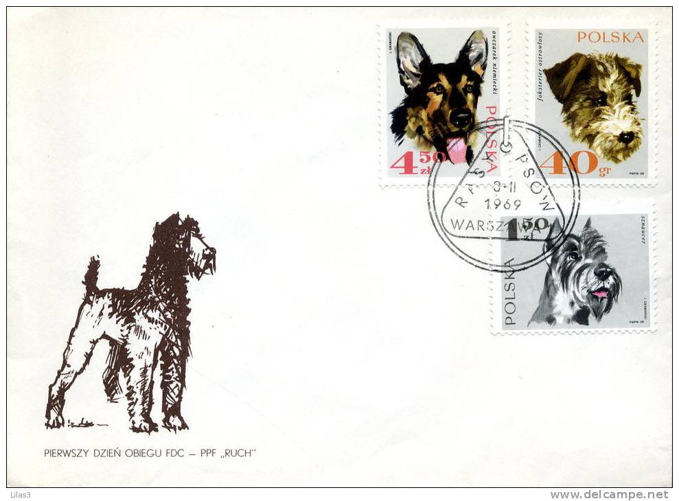 Chien Varsovie Pologne TRois FDC Chien 8 Races Différentes - FDC