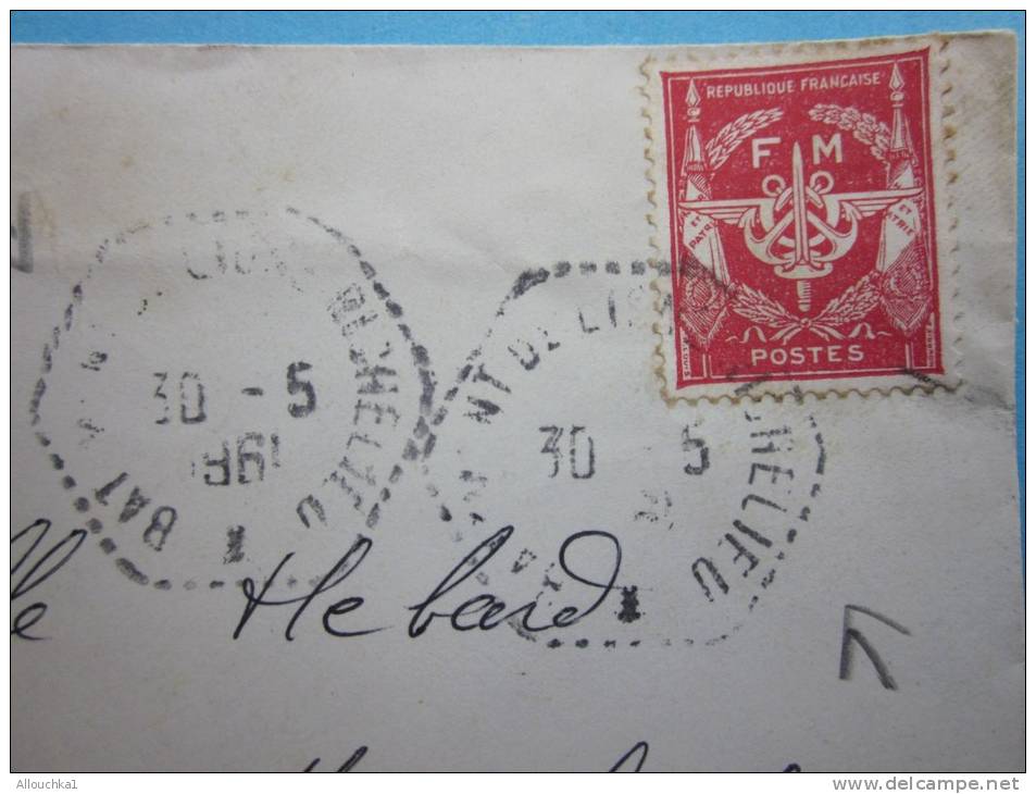 MILITARIA Lettre+Timbre F.M N° 12 + Cachet à Date Pointillés-militaire Bâtiment Baulieu - Cachets Militaires A Partir De 1900 (hors Guerres)