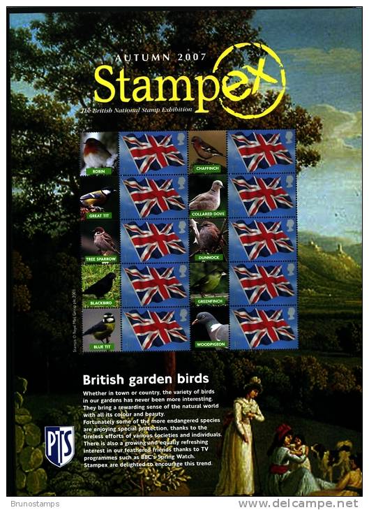 GREAT BRITAIN - 2007  SMILERS SHEET  STAMPEX AUTUMN - GARDEN BIRDS - Fogli Completi