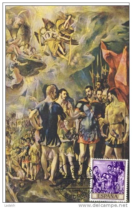 CARTE MAXIMUM  1961 ESPAGNE # LE GRECO # PEINTURE  LE MARTYR DE ST MAURICE # FDC - Maximum Cards