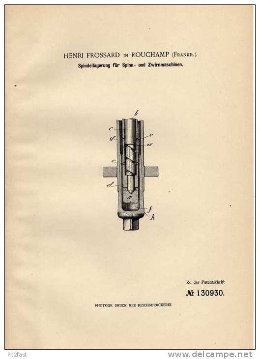 Original Patentschrift - H. Frossard In Rouchamp , 1901 , Spinn- Und Zwirnmaschine , Spinnerei !!! - Machines