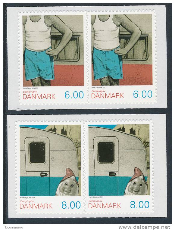 DENMARK/Dänemark 2011, "Camping" Perforation 13½ X 13½ Pairs From Booklets Self-adhesive (serpentine Roulette)** - Ungebraucht